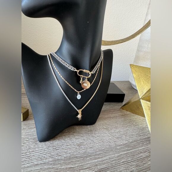 Chic Gold and Silver Layered Necklace A1442 - Picture 6 of 6